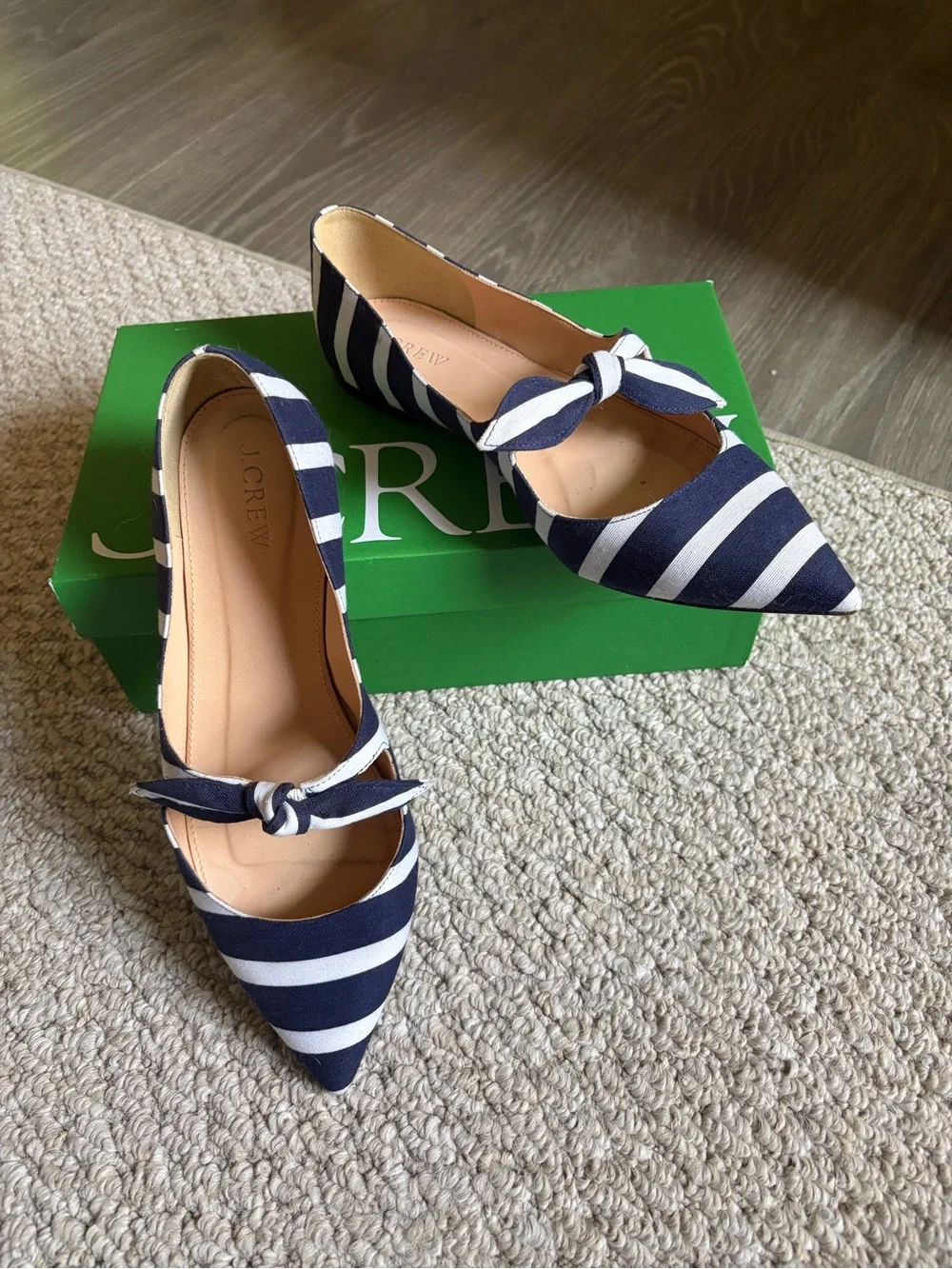 J. Crew Striped Tie Front Flats, Navy & White, Size 8.5